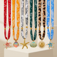 Collier de mode pour femme en acier inoxydable plaqué or 18 carats avec pendentif étoile de mer émaillé et ruban, orné de perles - Zooying
