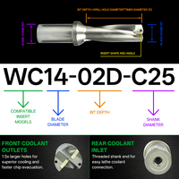 Foret en U indexable WC 2D en acier 42CrMo avec plaquettes WCMT 12,5-60 mm, haute résistance, dureté, résistance aux vibrations, refroidissement interne
