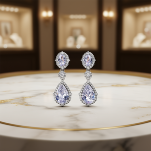 Orecchini Pendenti E924 in Oro Bianco con Cristalli e Strass, Montatura a Goccia, Gioielli di Lusso da Sposa per Donne - Product Image 2