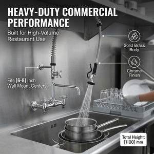 Commercial Kitchen Prep Dishwasher Faucet 2 Handle Wall <b>Mounted</b> Prerinse <b>Spray</b> Tap Chrome Sink Mixer - Product Image 6