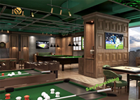 Design d'intérieur de bar sportif de style britannique, mobilier de bar moderne pour club sportif, salon de billard classique, idée de bar sportif en bois