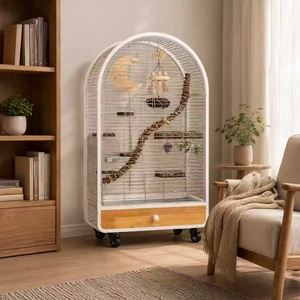Gabbia Decorativa per Uccelli con Arco Superiore, Grande Gabbia per Pappagalli in Acciaio Inossidabile con Vassoio in Legno, Ruote e Giocattolo con Posatoio per Conure, Cacatua, Parrocchetta - Product Image 2