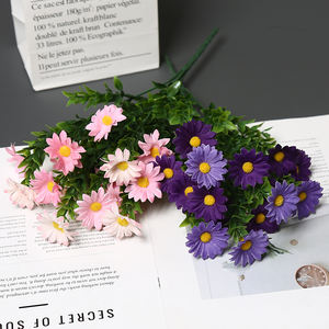 Stile europeo simulazione retrò erba selvatica crisantemo Multi-forchetta di colore brillante fiori artificiali decorativi muro di fiori - Product Image 3