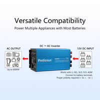 Pretiosus onduleur 6000 watts UPS 12V à 110V 220V Bluetooth et télécommande onduleur à onde sinusoïdale pure avec prix d'usine