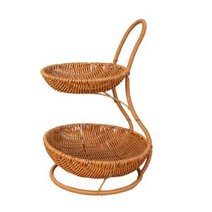 Cesta de frutas creativa de varios niveles con asa, bandeja de almacenamiento marrón para pan y aperitivos, forma circular, modelo RD - Product Image 2