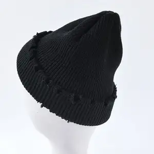 Chapéu engraçado para inverno, gorro de malha masculino e feminino vintage, desgastado, gorro dobrável com aba