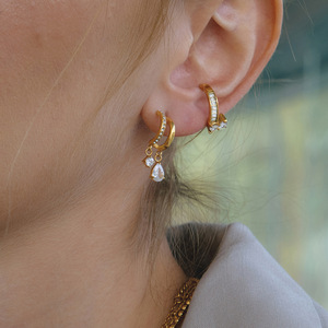 Drop Earrings Gold Plated Zircon Water Drop Shape Party Jewelry Stainless Steel Ear <b>Posts</b> Claw Setting Geometric Design - Product Image 3