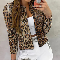 Veste courte à sequins à imprimé léopard pour femmes européennes et américaines, automne 2025, coupe ajustée, veste sexy pour soirée, costume de mode