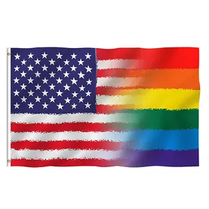 Swing Stripe LGBT Pride Amerikanische Flagge-Lebendige Farben Double Stitching-Gemustertes Element der amerikanischen Regenbogen flagge mit Messing