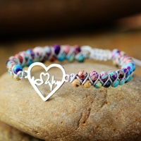 Meilleure vente transfrontalière : Bracelet d'amitié tressé fait main pour femme, avec perles en pierre naturelle de pierre impériale violette en forme de cœur, Woying