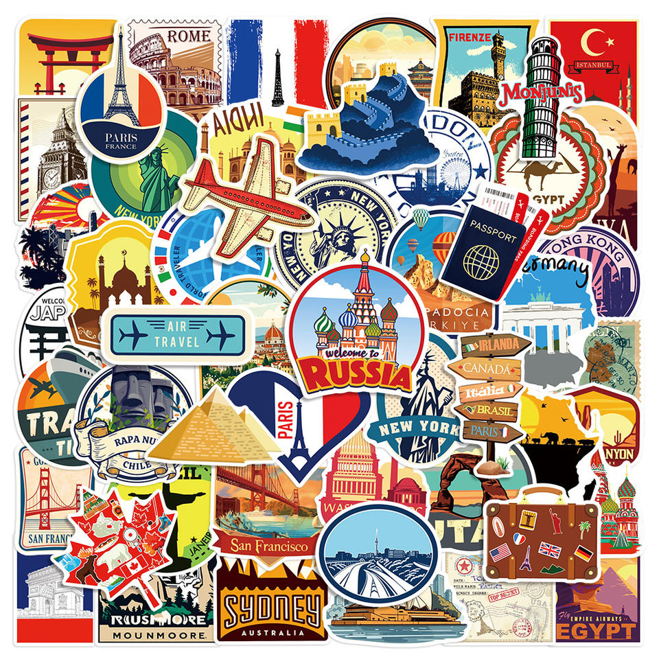 50PCS World travel ticket tourism famous national landmark sticker ...