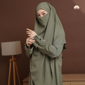 Vestido Abaya Verde Salvia para Mujer, Diseño Modesto con Algodón Marbella Premium, Khimar Francés, Corte Holgado y Elegante Caja de Regalo - Product Image 4