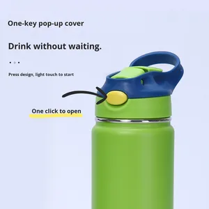 Gobelet isotherme pour enfants en acier inoxydable à double paroi, 12 oz, avec logo personnalisé, couvercle pop-up à paille, isolation 12-24 heures, cadeau - Product Image 3