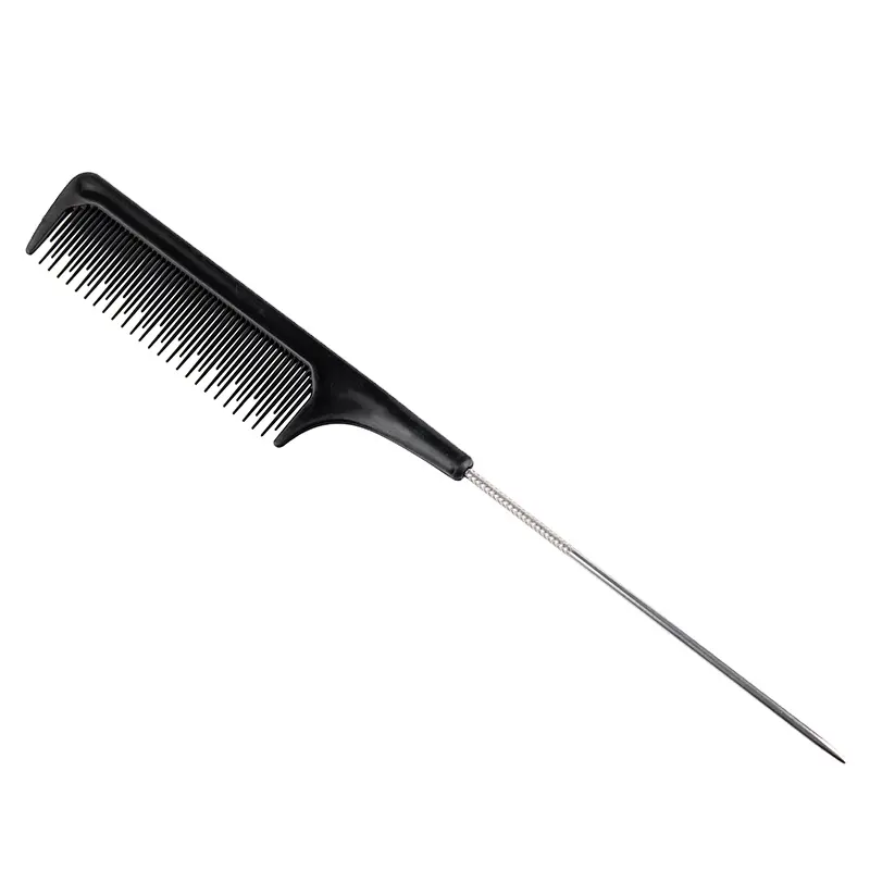 2023 Top Product Stainless Steel Heat Resistant Barber Plastic Rat Tail Comb With Metal