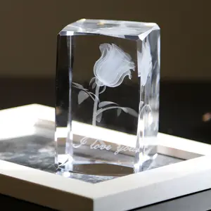 Bela 3d laser eted rosa design anatômico modelo paperpeso em cubo de vidro cristal presente da ciência