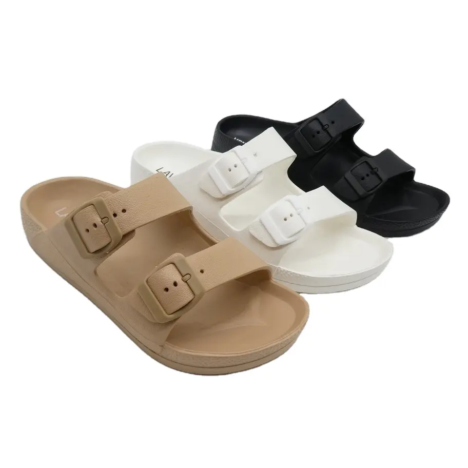 Adjustable Slip on Eva Double Buckle Women's Summer Sandals Slides Slippers for Women Open Toe Summer Slippers