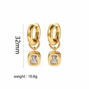 Parure Collier et Boucles d'Oreilles Ovales en Zircon Style Européen et Américain, Luxe Léger, en Acier Inoxydable Plaqué Or 18 carats, Pendentif Géométrique, Bijoux de Soirée - Product Image 4
