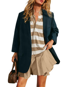 Nuovo Abito <span class=keywords><strong>Polo</strong></span> Oversize da <span class=keywords><strong>Donna</strong></span> alla Moda, a Righe, Mezza Manica, Orlo Svasato, Casual Estivo, Ampio con Colletto a V, Comodo per l'Uso Quotidiano - Product Image 6