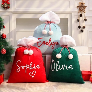 Sac cadeau personnalisé de Noël, broderie de nom personnalisée, sac de rangement pour cadeaux, bordure en fausse <span class=keywords><strong>fourrure</strong></span>, sac de Noël en velours, sac du Père Noël - Product Image 1