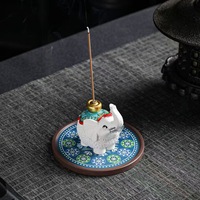 Porte-encens en résine en forme d'éléphant avec plateau rond décoratif