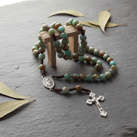 Colliers chapelets robustes en paracorde avec perles en pierre naturelle, chapelets catholiques, croix Saint Benoît, cadeau pour hommes, cadeau de prière