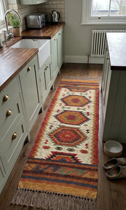 Tapis de couloir en laine et jute fait main, style bohème tribal, rustique, pour entrée, couloir, décoration intérieure - Product Image 5