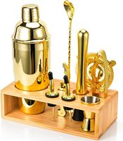 Ensemble d'outils de bar essentiels en acier inoxydable durable, 10 pièces, toutes couleurs, avec rangement en bambou