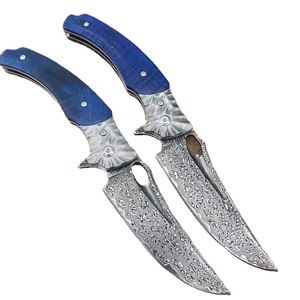 Cuchillo Táctico Personalizable Blue Dragon, Hoja de Acero de Damasco de Alta Calidad, No Intercambiable, Madera Sólida Estable DIY - Product Image 1