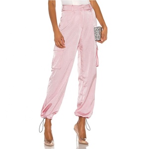 <span class=keywords><strong>Pantaloni</strong></span> Cargo da Donna in Raso <span class=keywords><strong>Rosa</strong></span>, Casual con Tasche, Vita Alta, Taglie Forti, con Cintura - Product Image 2