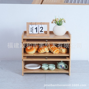 Kiyu Bamboo Double Layer Bread <b>Box</b> With <b>Glass</b> Door Kitchen Storage For Bread Pastry - Product Image 3