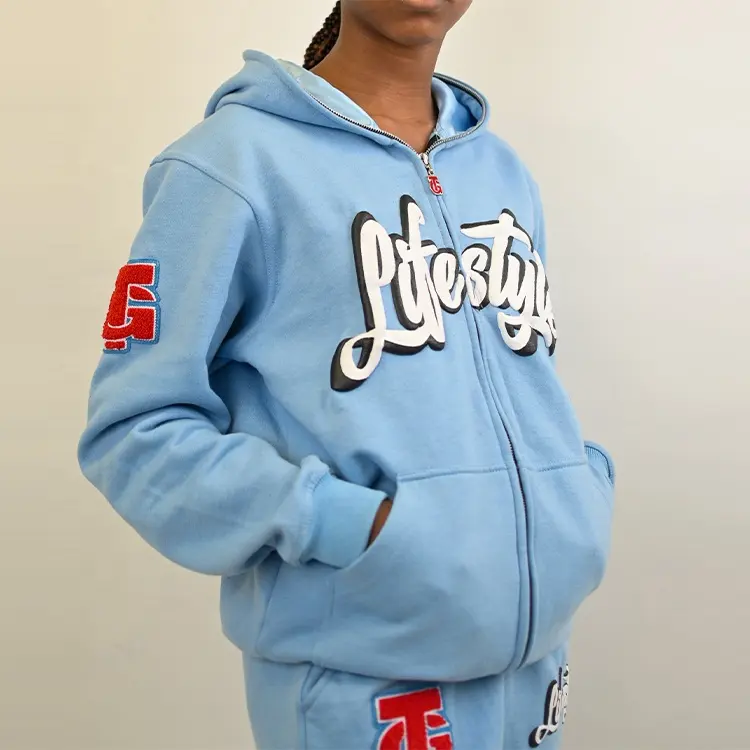 oem custom made men oversized pullover full zip up 3d logo puff print hoodie