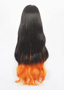 Wig Factory Wholesale 100cm Long Curly Black Orange Mixed Demon Slayer Kamado Nezuko Wig Synthetic Anime Cosplay Wigs