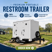 Remorque Sanitaire Portable de Luxe à 2 Portes et 2 Stations avec Toilettes à Chasse d'Eau, Éviers, Éclairage et Climatisation pour Événements Extérieurs