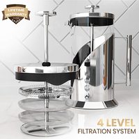 34oz Presse Française Cafetière, Niveau 4 Système De Filtration, 304 En Acier inoxydable de qualité, En Verre Borosilicaté Résistant à la Chaleur