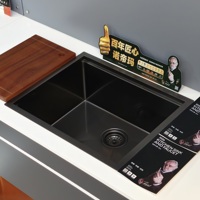 Wastafel Dapur Baja Tahan Karat 304 Buatan Tangan Warna Hitam PVD 23x19 inci, Anti Sidik Jari, Ukuran Kustom, Pemasangan Bawah Meja