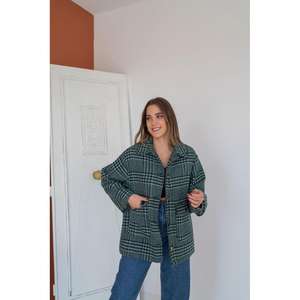 เสื้อโค้ทลายสก๊อตติดกระดุมสีมิ้นท์ เสื้อโค้ทลำลองสำหรับผู้หญิง แขนยาว ทอเนื้อผ้าอย่างดี ให้ความอบอุ่น - Product Image 3