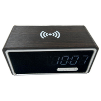 Speaker OEM Warna Kayu BT 5.3-15W Pengisi Daya Nirkabel 1200mAh Power Bank DC Jam Alarm TWS 3W Bass Full-Range untuk Dekorasi Rumah