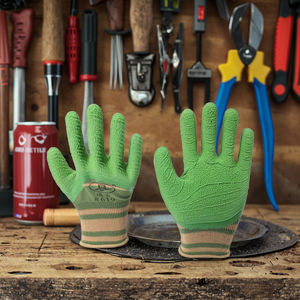 Guante sin costuras recubierto de Palma arrugada de látex de calibre 10 De Punto Verde y guantes de trabajo de jardín de uso General - Product Image 3