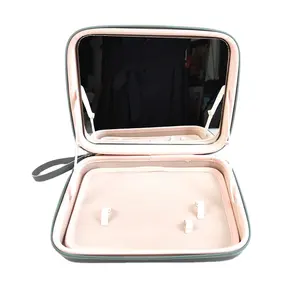 Kotak kuas Makeup penyimpanan portabel, Organizer kapasitas besar kustom profesional dengan cermin tas perjalanan kosmetik