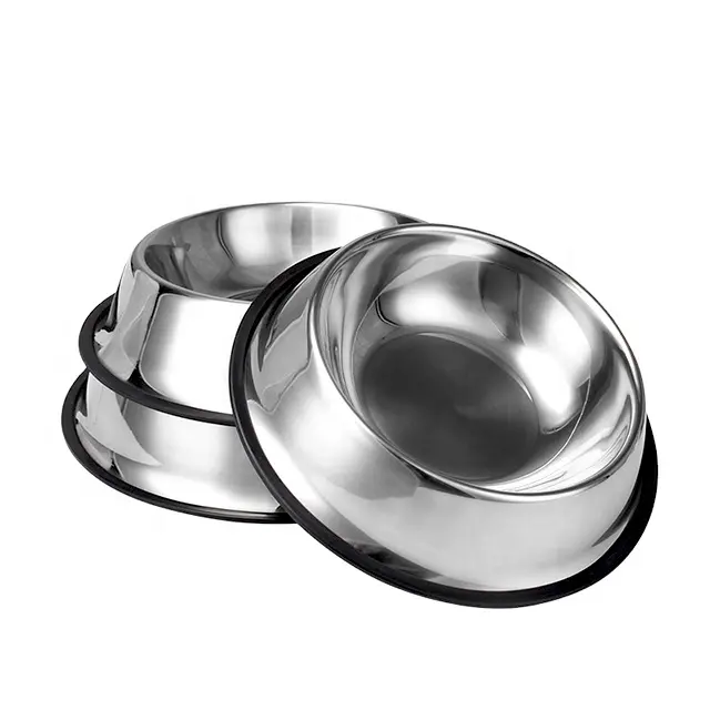 Eco-friendly Puppy Bowl Food Pet Feeder Dog Feed Container Cat Food Bowls Silicone Bottom Anti-slip Stainless Steel Dog Bowl