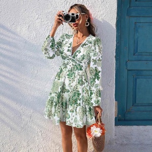 Nouvelle robe afghane bohème vintage à manches longues, col en V, en dentelle florale, décontractée, pour les vacances, longueur genou, style A-line pour femme - Product Image 4
