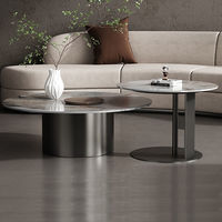 Table basse de salon élégante et créative de luxe, table centrale ronde moderne en pierre avec acier inoxydable, mobilier de maison