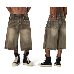 Custom Breathable Cotton Light <b>Sandblasted</b> Denim Jorts Men Streetwear Loose Fit Men's Jean Shorts Summer Casual Jeans for Men - Product Image 1