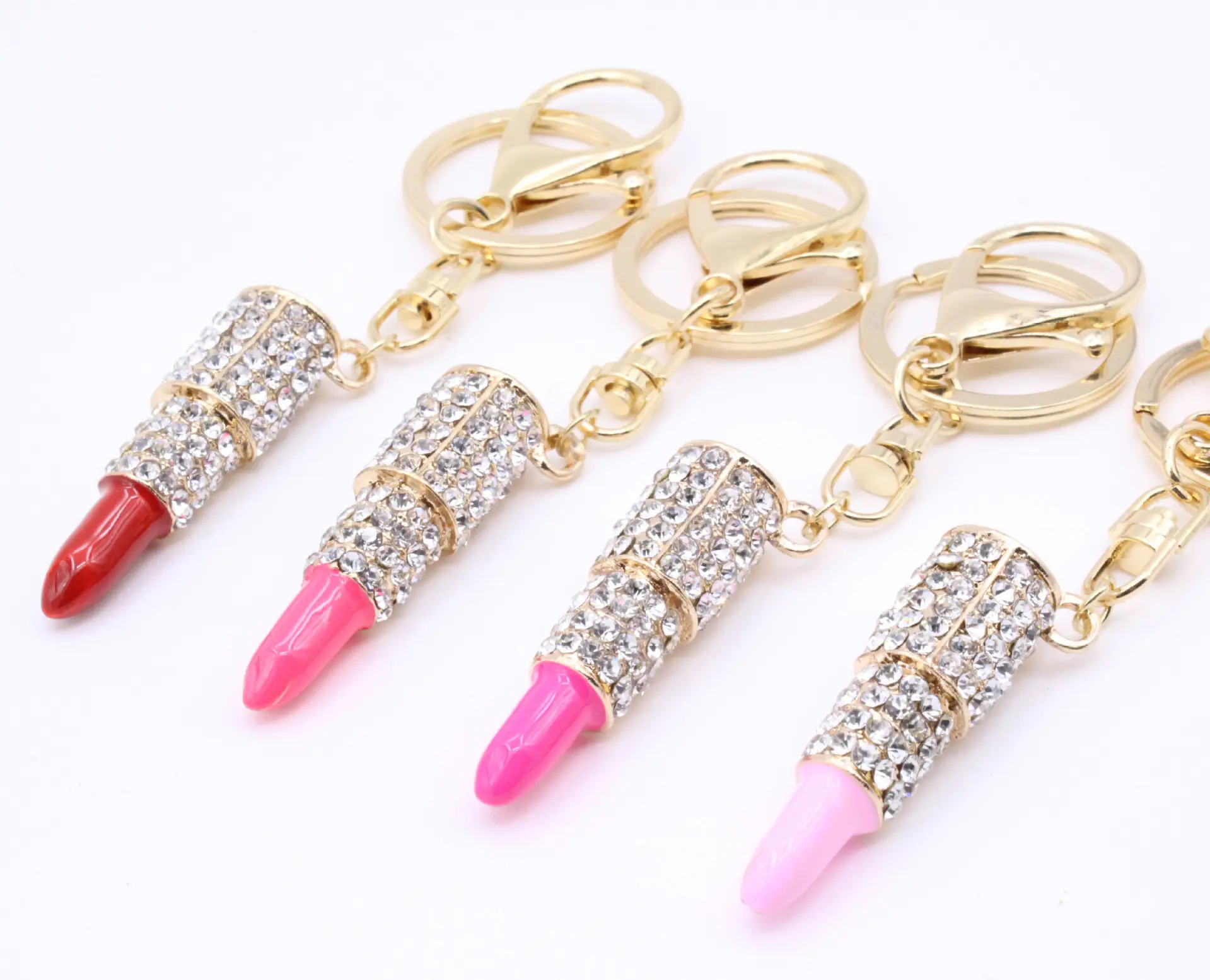 Veijer Novelty Crystal Lipstick Pendant Makeup Keyring Shopping Purse Bag Rhinestone Key Chain