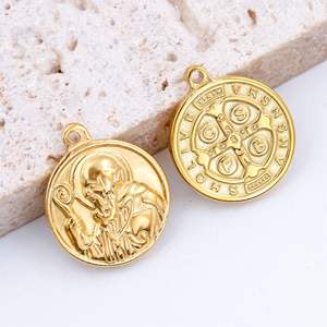 Pendentif Saint Benoît Acier Inoxydable PVD Or 18K Argent San Benito Mon Héros Médailles Catholiques Bénédictines Pendentifs - Product Image 4