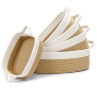 Ensemble de paniers de rangement en coton tressé écologique, rectangulaires, modernes, pliables, avec poignée, pour articles divers et collations