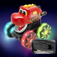 Jouets dinosaures DWI avec action de la bouche mobile Red Chomping Dino Monster Truck Toy Press and Go Car avec roues lumineuses à LED pour enfants