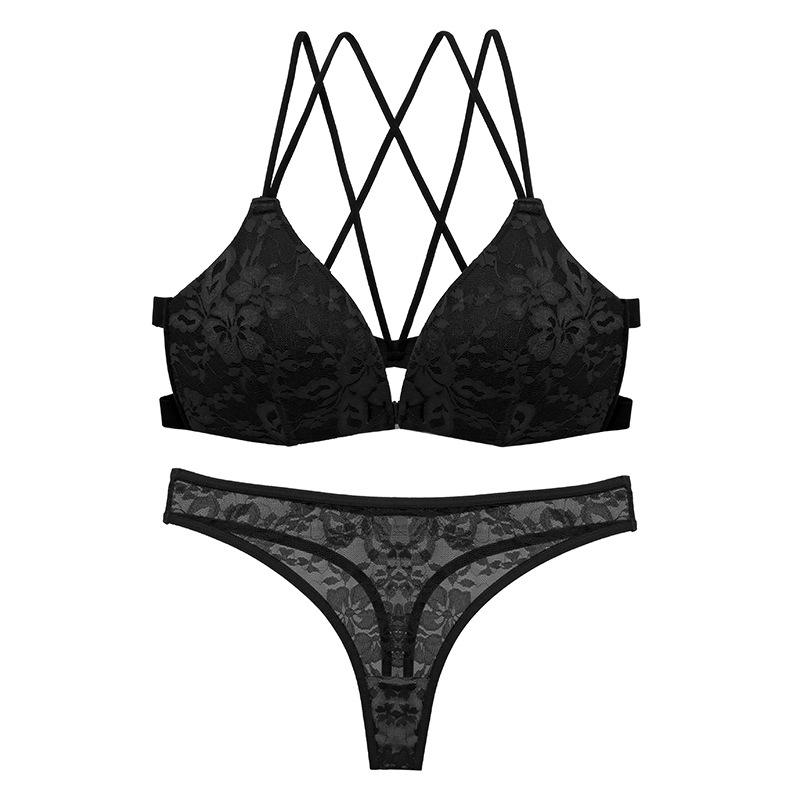 Wholesale Supply of Sexy Breathable High Support Lace Underwear Sets Backless Front-closing Bras Mesh Thongs for Women