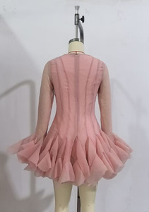 Mini Abito da Donna Elegante Monopetto con Maniche a Trombetta e Scollo Rotondo, Vestito Corto Ampio a Tinta Unita con Vita Stretta in Pizzo - Product Image 5