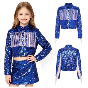 Girls Kids <b>Sequin</b> Western Fringe <b>Cropped</b> Jacket Long Sleeve Cowgirl Rodeo Line Dance Country <b>Tops</b> Festival Stage Custom - Product Image 2